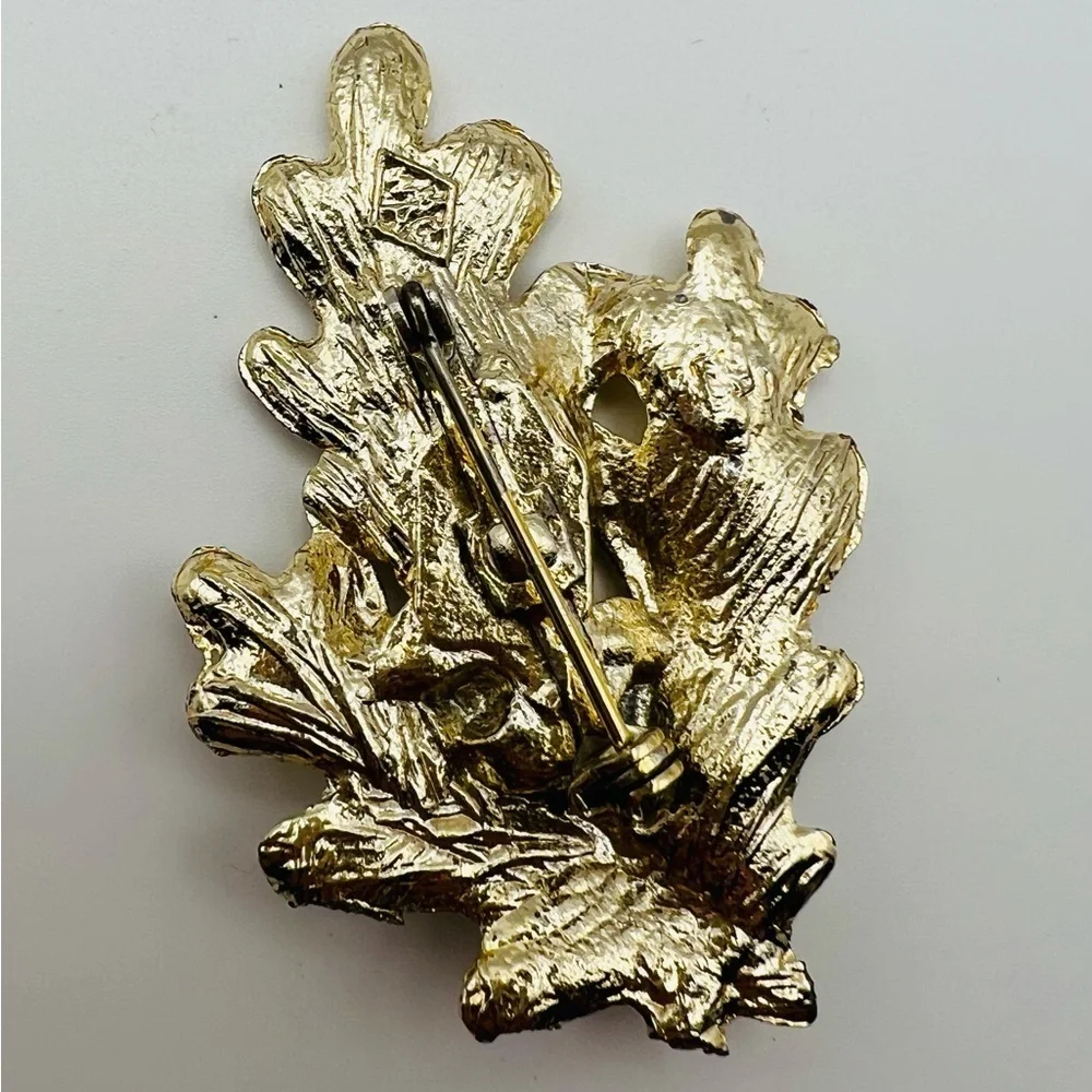 Vintage Gold Tone Oak Leaf Brooch Signed AA Artisan Textured Pin
